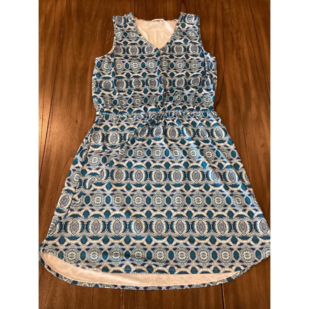 Cabana Life UPF 50+ geo road Map Printed Drawstring Cover-up Dress blue white L
